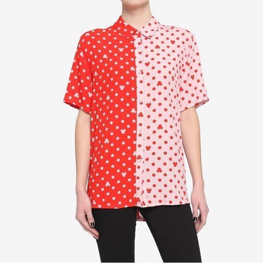 Hot Topic Her Universe Disney Minnie Mouse Polka Dot Split Woven Button-Up XS